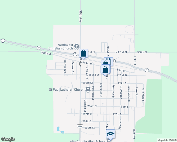 map of restaurants, bars, coffee shops, grocery stores, and more near 302 West 2nd Street in Alta