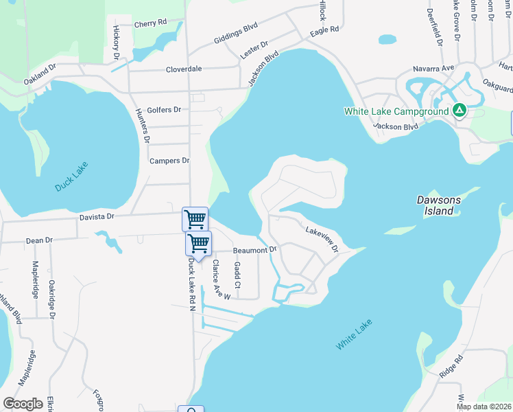 map of restaurants, bars, coffee shops, grocery stores, and more near 3181 Beaumont Drive in Highland Charter Township