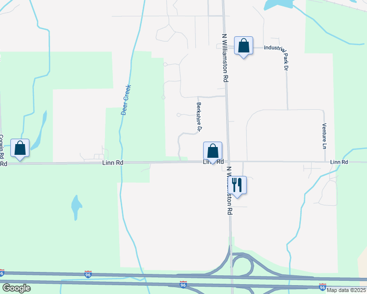 map of restaurants, bars, coffee shops, grocery stores, and more near 301 Linn Road in Williamston