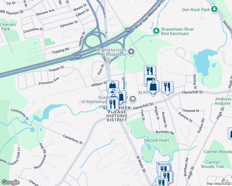 map of restaurants, bars, coffee shops, grocery stores, and more near 348 Massachusetts 28 in Andover