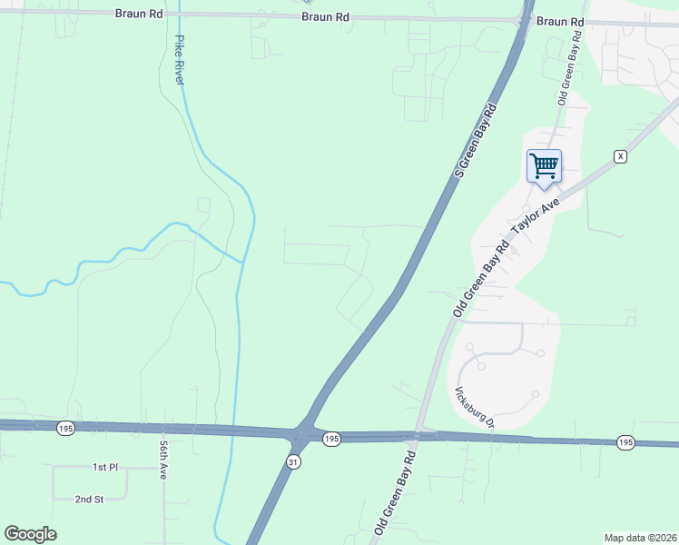 map of restaurants, bars, coffee shops, grocery stores, and more near 5366-5392 South Green Bay Road in Mount Pleasant