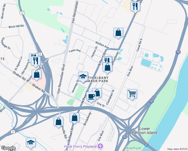 map of restaurants, bars, coffee shops, grocery stores, and more near 19 North 3rd Street in Albany