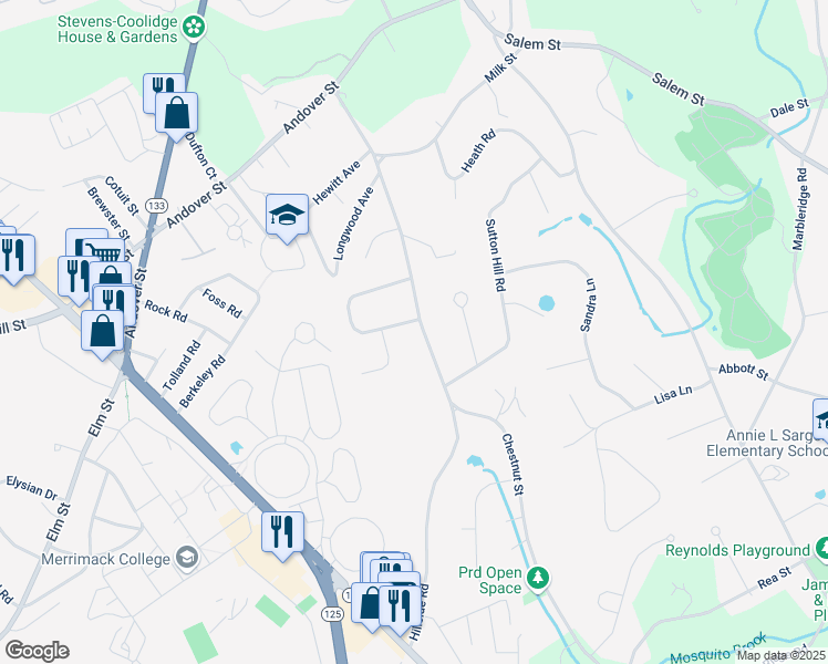 map of restaurants, bars, coffee shops, grocery stores, and more near 169 Chestnut Street in North Andover