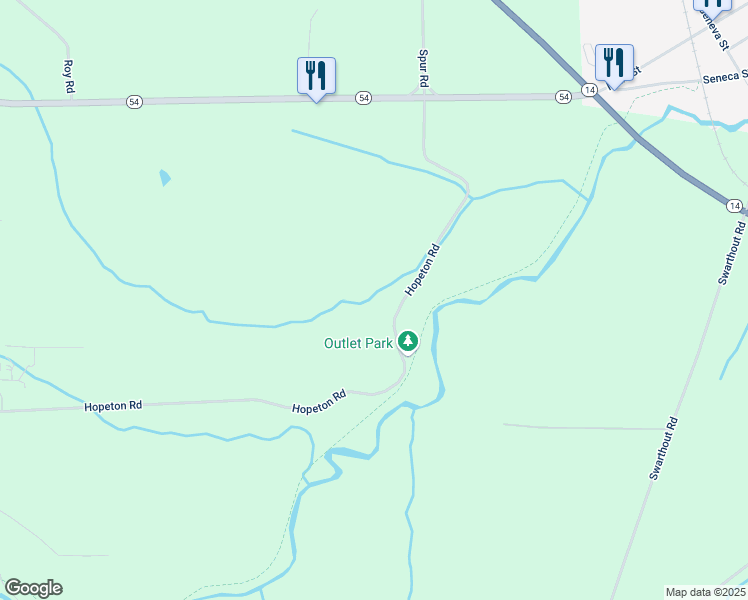 map of restaurants, bars, coffee shops, grocery stores, and more near 1032 Hopeton Road in Penn Yan