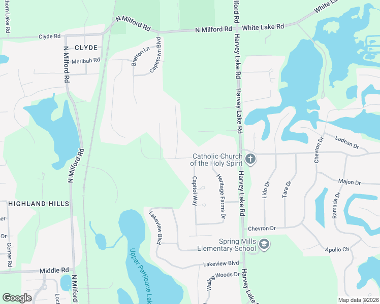 map of restaurants, bars, coffee shops, grocery stores, and more near 796 Alysa Court in Highland Charter Township