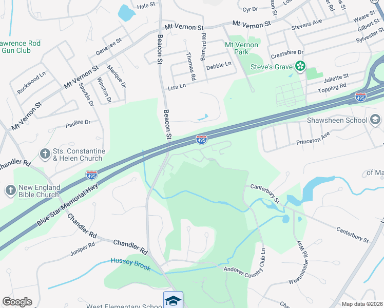 map of restaurants, bars, coffee shops, grocery stores, and more near 11 Swan Lane in Andover