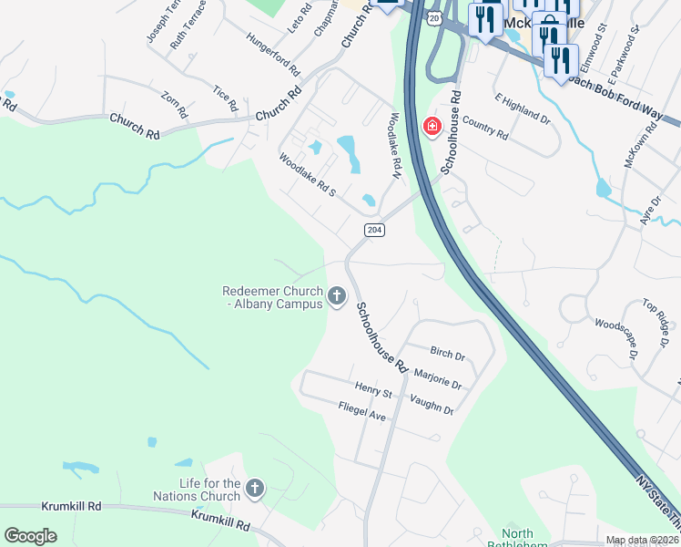 map of restaurants, bars, coffee shops, grocery stores, and more near 100 Trillium Lane in Albany