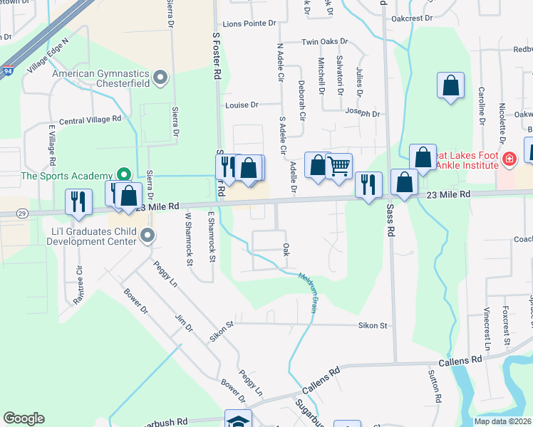 map of restaurants, bars, coffee shops, grocery stores, and more near 31200 English Oaks Drive in New Baltimore