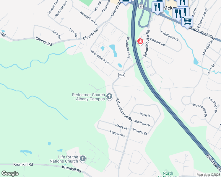 map of restaurants, bars, coffee shops, grocery stores, and more near 100 Trillium Lane in Albany