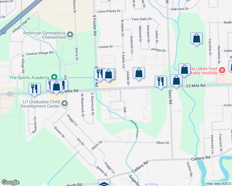 map of restaurants, bars, coffee shops, grocery stores, and more near 31200 English Oaks Drive in New Baltimore