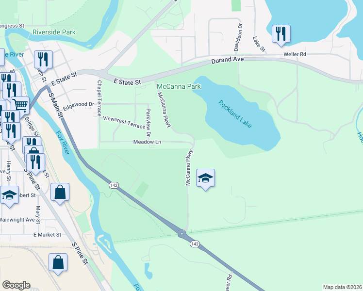 map of restaurants, bars, coffee shops, grocery stores, and more near 643 Meadow Lane in Burlington