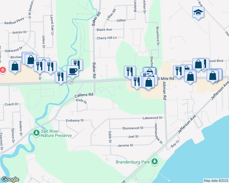 map of restaurants, bars, coffee shops, grocery stores, and more near 50825 Esther's Way in Chesterfield
