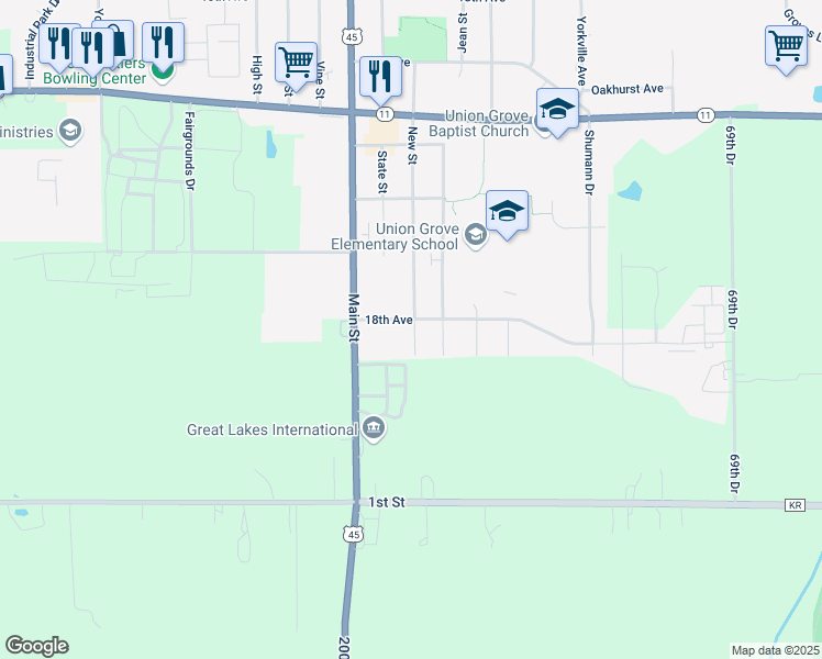 map of restaurants, bars, coffee shops, grocery stores, and more near 842 18th Avenue in Union Grove