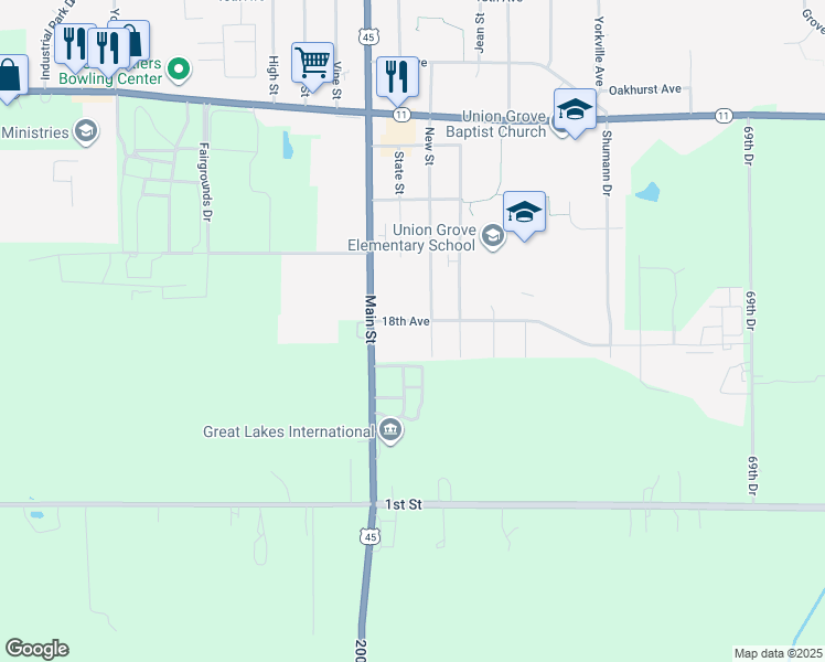 map of restaurants, bars, coffee shops, grocery stores, and more near 842 18th Avenue in Union Grove