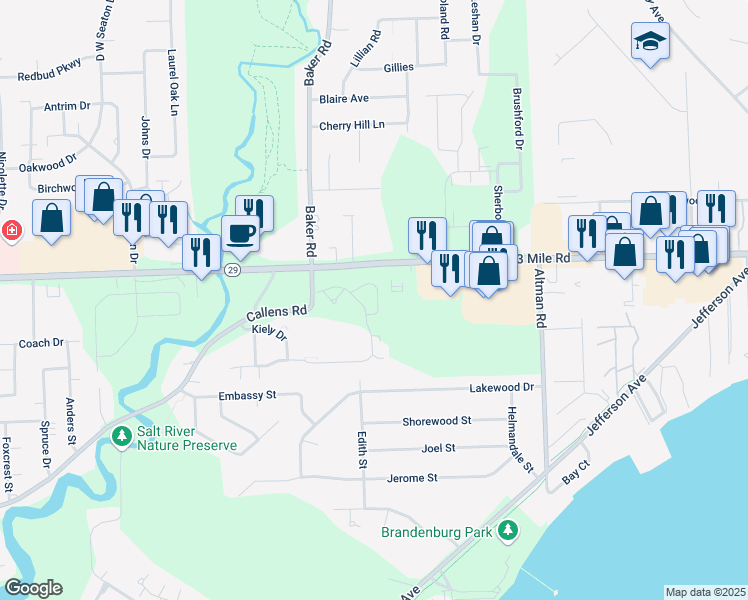 map of restaurants, bars, coffee shops, grocery stores, and more near 50829 Esther's Way in Chesterfield