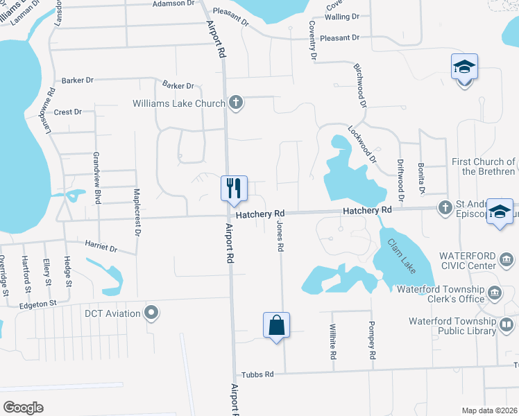 map of restaurants, bars, coffee shops, grocery stores, and more near 5910 Hatchery Road in Oakland County