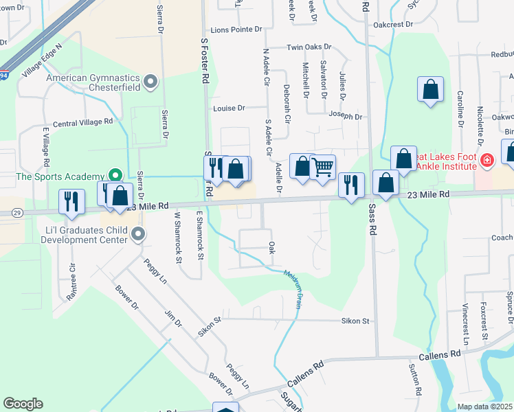 map of restaurants, bars, coffee shops, grocery stores, and more near 31200 English Oaks Drive in New Baltimore