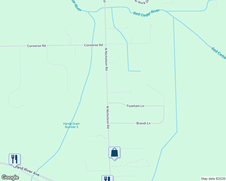 map of restaurants, bars, coffee shops, grocery stores, and more near 5240 North Nicholson Road in Fowlerville