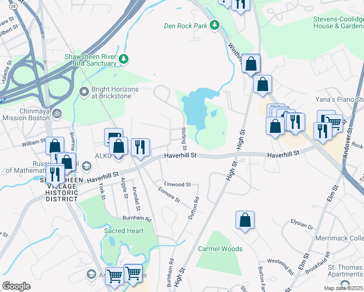 map of restaurants, bars, coffee shops, grocery stores, and more near 6 Dumbarton Street in Andover