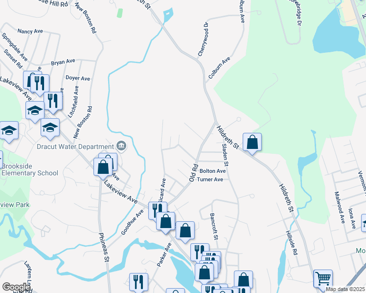 map of restaurants, bars, coffee shops, grocery stores, and more near 53 Savoy Avenue in Dracut