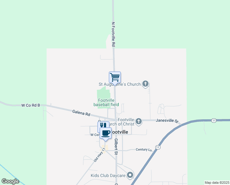 map of restaurants, bars, coffee shops, grocery stores, and more near 231 North Gilbert Street in Janesville