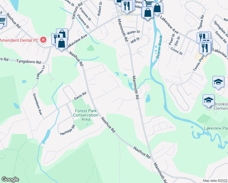map of restaurants, bars, coffee shops, grocery stores, and more near 65 Michael Road in Dracut