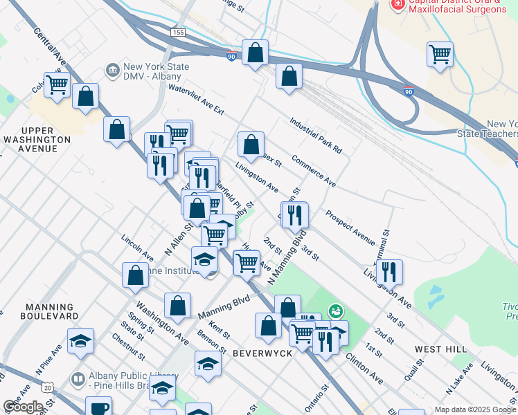 map of restaurants, bars, coffee shops, grocery stores, and more near 700 3rd Street in Albany