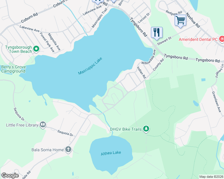 map of restaurants, bars, coffee shops, grocery stores, and more near 31 Willowdale Avenue in Tyngsborough