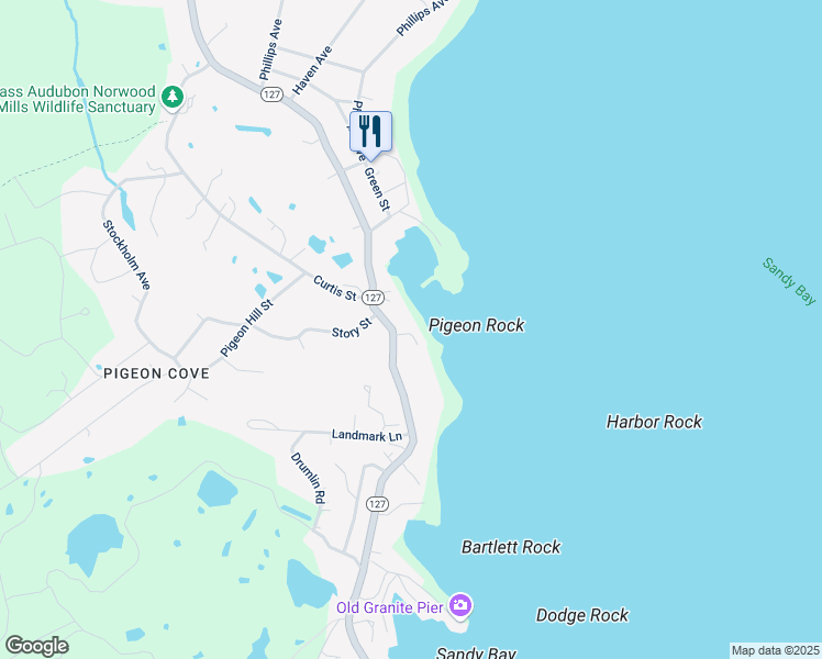 map of restaurants, bars, coffee shops, grocery stores, and more near 155 Granite Street in Rockport