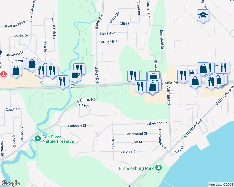 map of restaurants, bars, coffee shops, grocery stores, and more near 50837 Esther's Way in Chesterfield