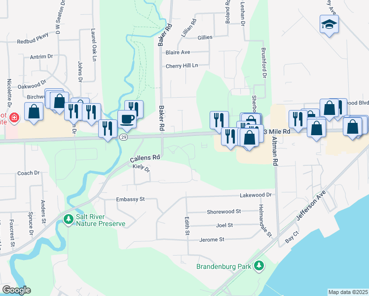 map of restaurants, bars, coffee shops, grocery stores, and more near 50845 Esther's Way in Chesterfield