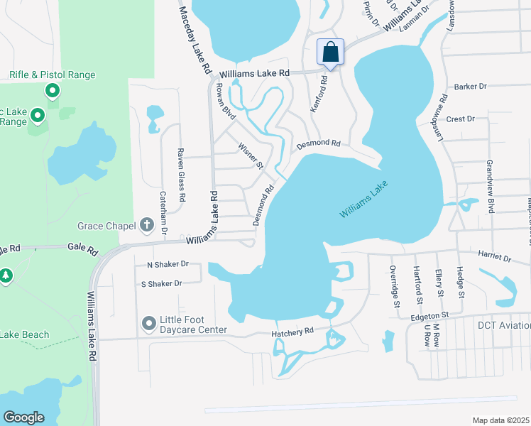 map of restaurants, bars, coffee shops, grocery stores, and more near 2596 Desmond in Waterford Township