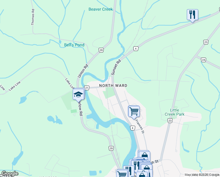 map of restaurants, bars, coffee shops, grocery stores, and more near 346 Warren Street in Port Stanley