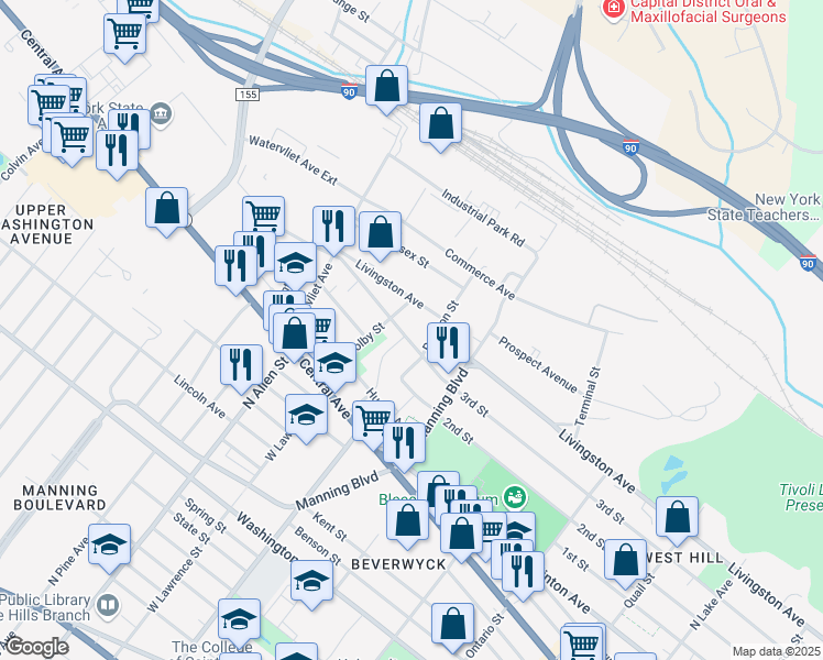 map of restaurants, bars, coffee shops, grocery stores, and more near 693 3rd Street in Albany
