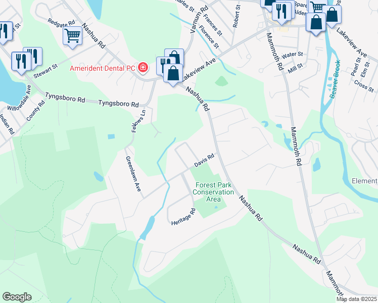 map of restaurants, bars, coffee shops, grocery stores, and more near 24 Faith Avenue in Dracut