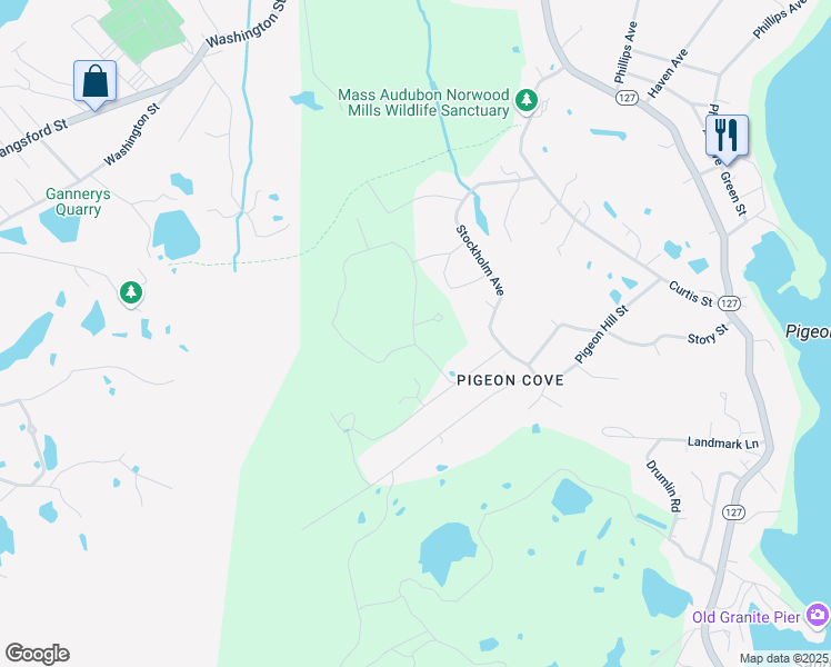 map of restaurants, bars, coffee shops, grocery stores, and more near Briarwood Road in Rockport