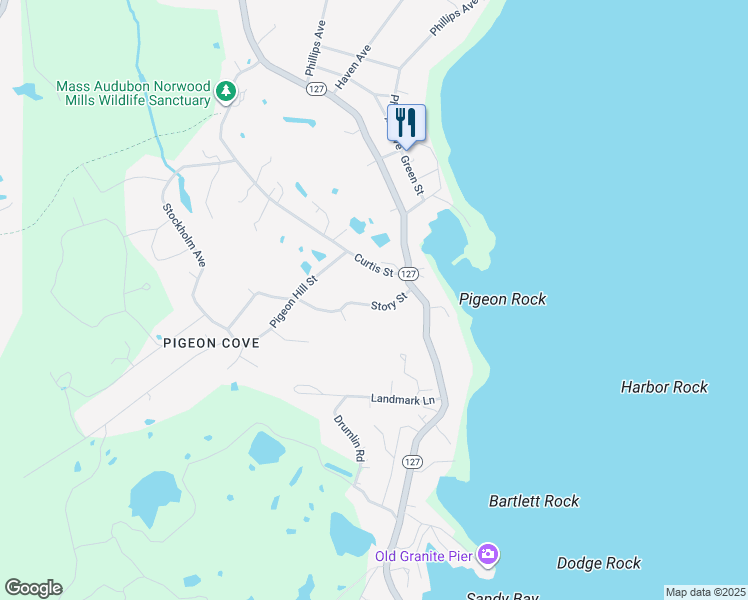map of restaurants, bars, coffee shops, grocery stores, and more near 14 1/2 Story Street in Rockport