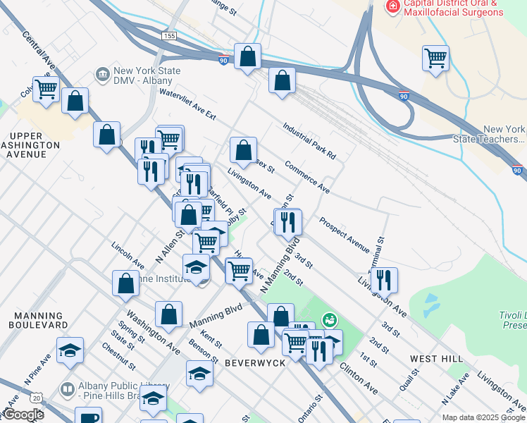 map of restaurants, bars, coffee shops, grocery stores, and more near 693 3rd St in Albany