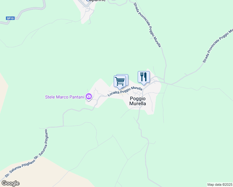 map of restaurants, bars, coffee shops, grocery stores, and more near 145 Località Poggio Murella in Poggio Murella