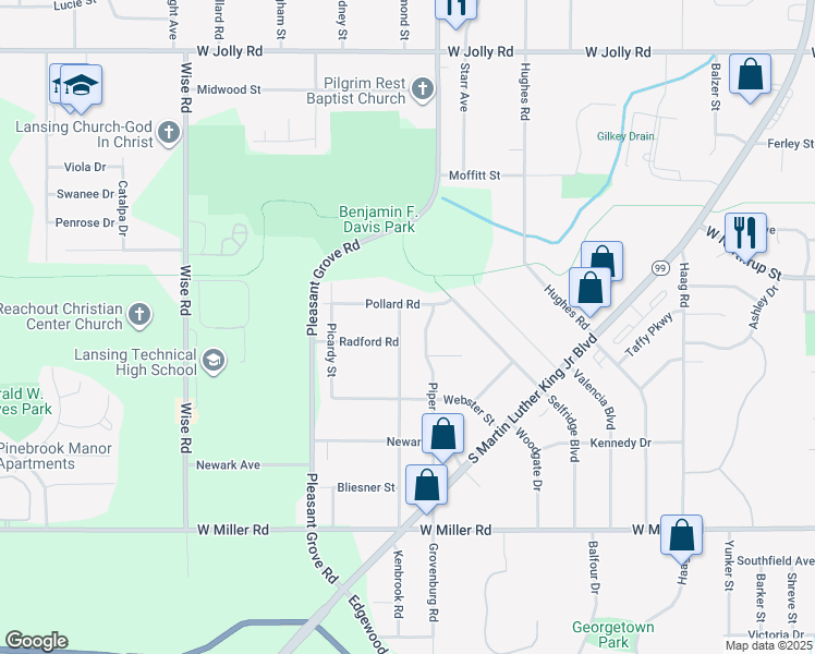 map of restaurants, bars, coffee shops, grocery stores, and more near 5713 Pheasant Ave in Lansing