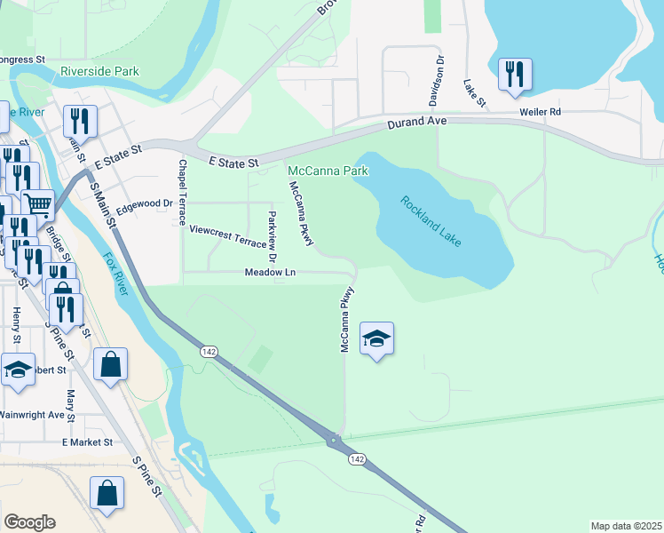 map of restaurants, bars, coffee shops, grocery stores, and more near 724 Meadow Lane in Burlington