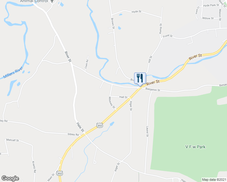 map of restaurants, bars, coffee shops, grocery stores, and more near 35 Whitney Street in Winchendon