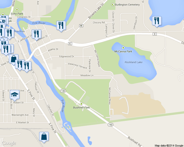 map of restaurants, bars, coffee shops, grocery stores, and more near 264 Parkview Drive in Burlington