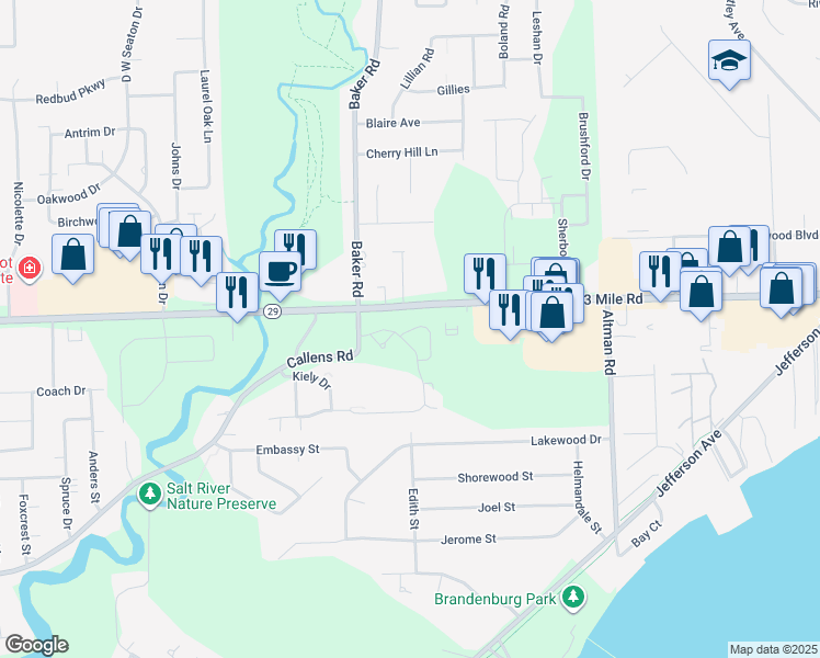 map of restaurants, bars, coffee shops, grocery stores, and more near 50866 Esther's Way in Chesterfield