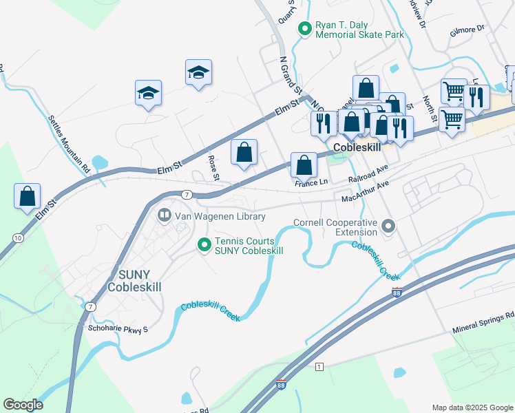 map of restaurants, bars, coffee shops, grocery stores, and more near 141 Macarthur Avenue in Cobleskill
