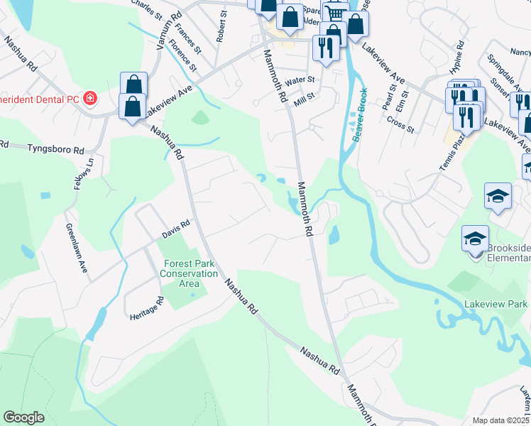 map of restaurants, bars, coffee shops, grocery stores, and more near 65 Michael Road in Dracut