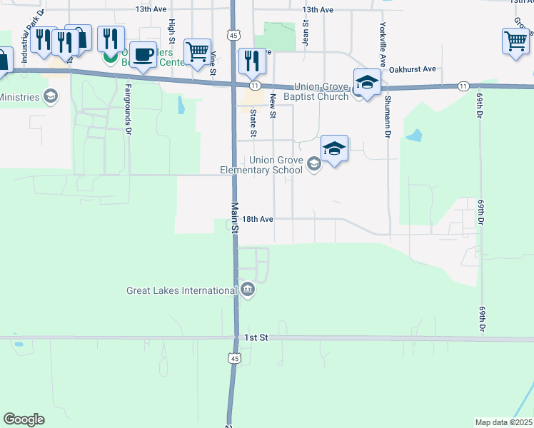 map of restaurants, bars, coffee shops, grocery stores, and more near 842 18th Avenue in Union Grove