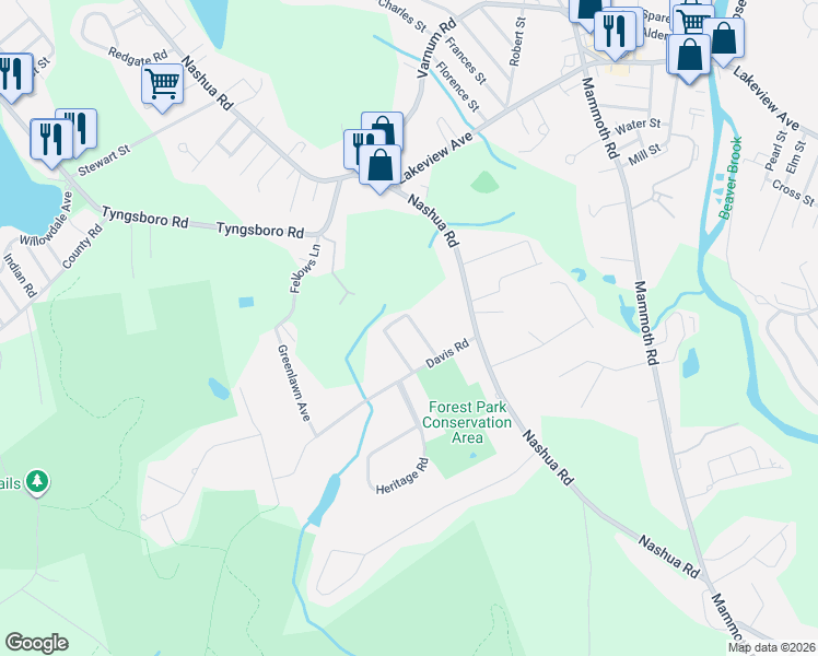 map of restaurants, bars, coffee shops, grocery stores, and more near 30 Faith Avenue in Dracut