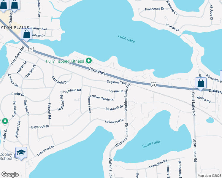 map of restaurants, bars, coffee shops, grocery stores, and more near 3570 Lorena Drive in Oakland County