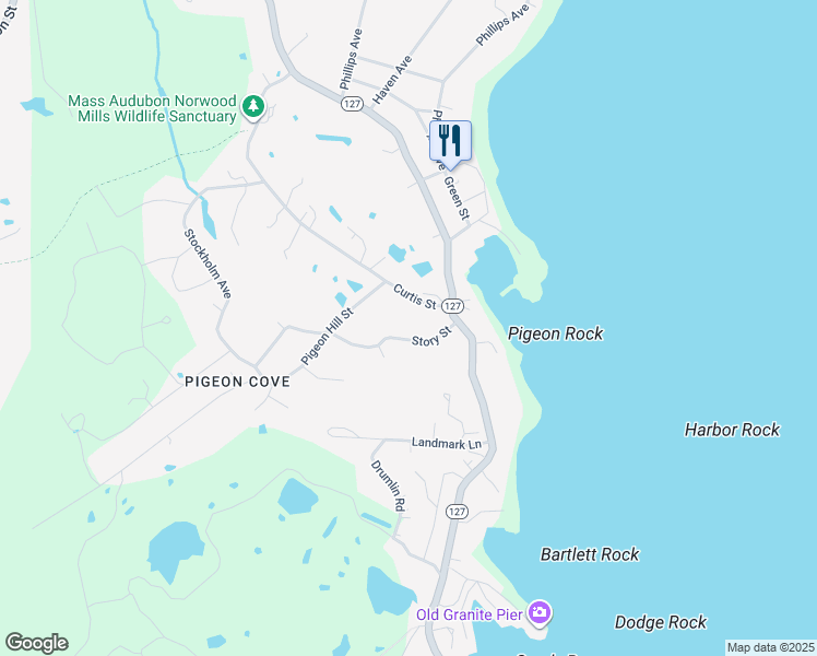 map of restaurants, bars, coffee shops, grocery stores, and more near 14 1/2 Story Street in Rockport